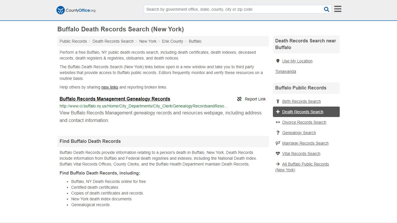 Death Records Search - Buffalo, NY (Death Certificates & Indexes)