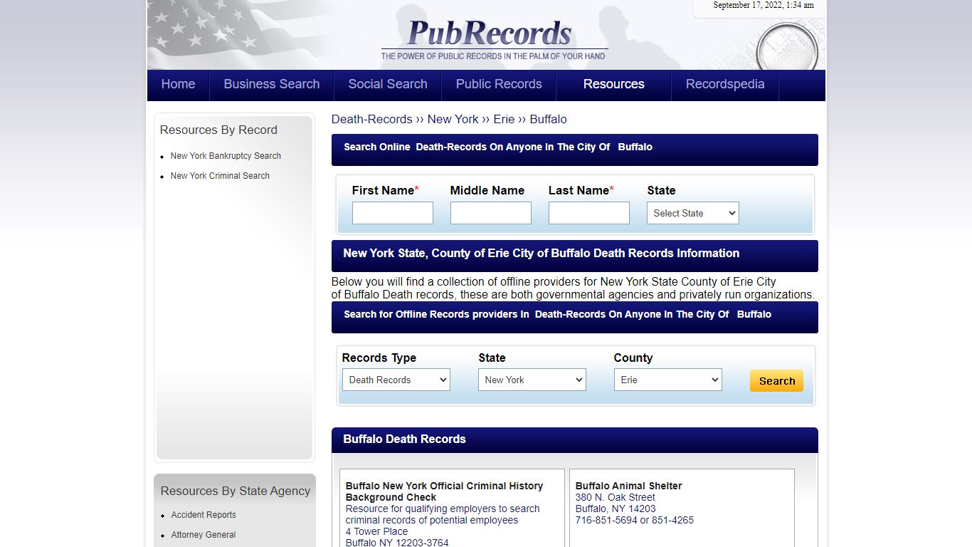 Buffalo, Erie County, New York Death Records - Pubrecords.com